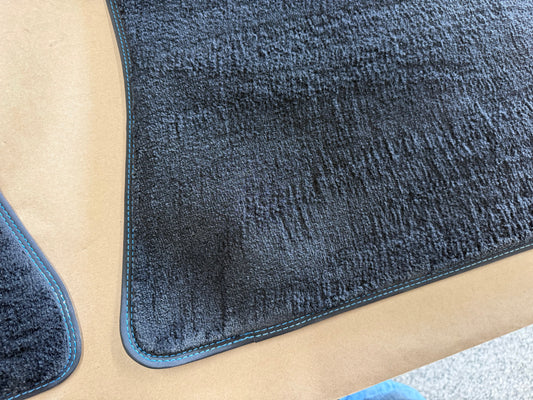 2015-2023 Ford Mustang Black Front Floor Mats Carpet "Blue Stitch"