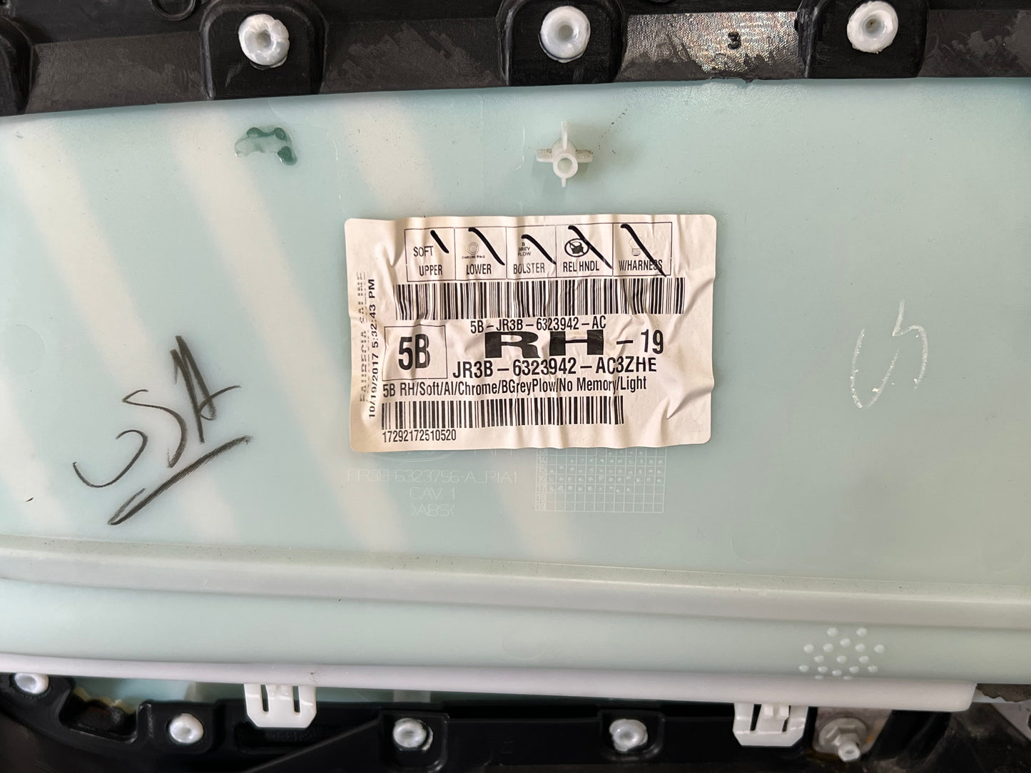 2018-2021 Mustang GT V6 EcoBoost RH Passenger Leather Insert Door Panel Soft