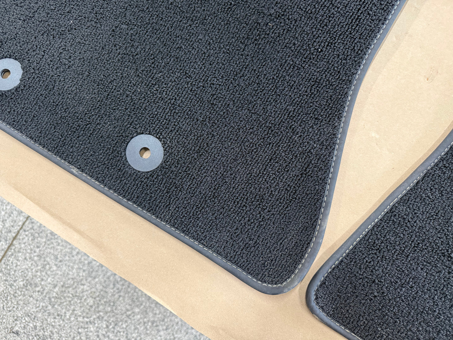 2015-2023 Ford Mustang Black Front Floor Mats Carpet "Creme Stitch"