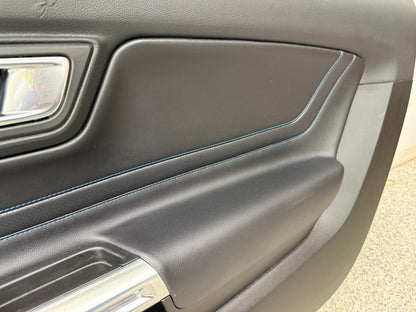 2018-2023 Ford Mustang RH Passenger Leather Insert Door Panel Soft "Blue Stitch"