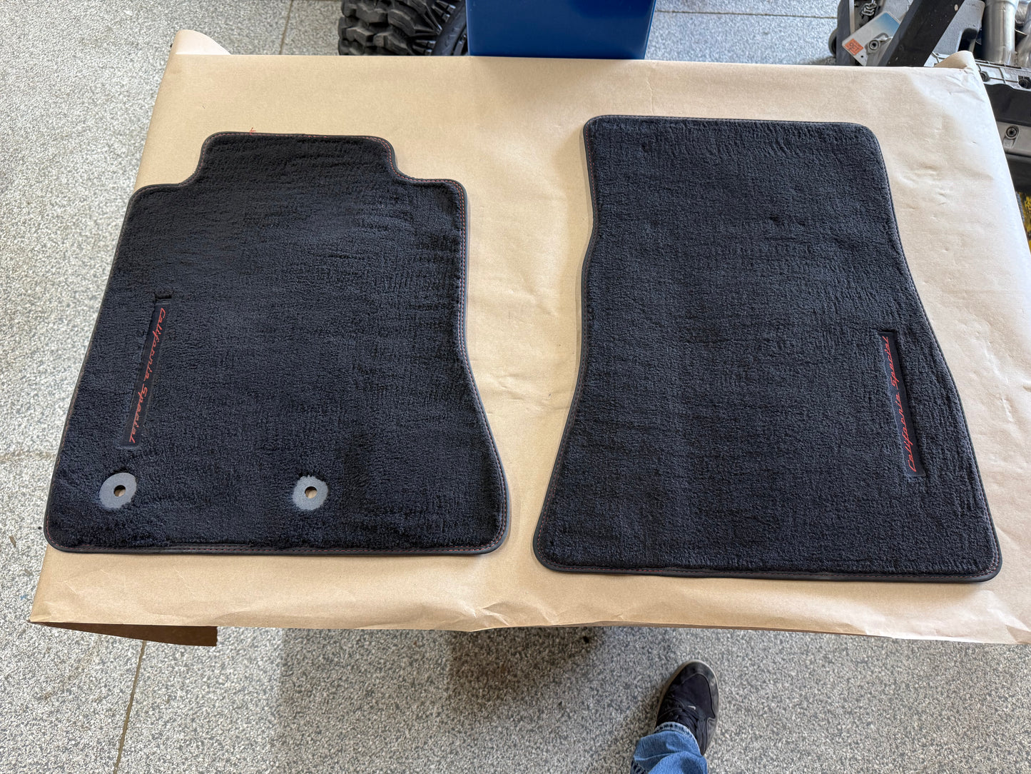 2015-2023 Ford Mustang GT/CS Black Front Floor Mats Carpet "Red Stitch"