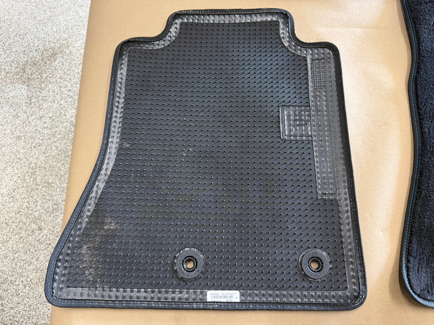 2015-2023 Ford Mustang Black Front Floor Mats Carpet "Blue Stitch"