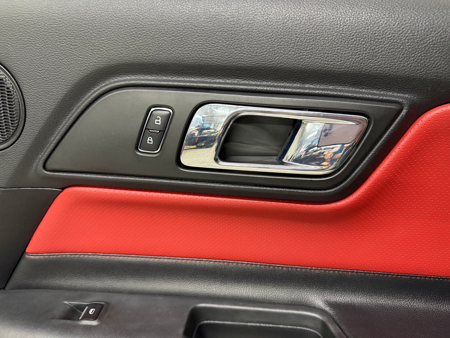 2015-2017 Ford Mustang LH RH Premium Leather Red Insert Door Panels Pair
