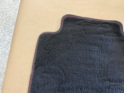 2015-2023 Ford Mustang Black Front Floor Mats Carpet "Red Stitch"