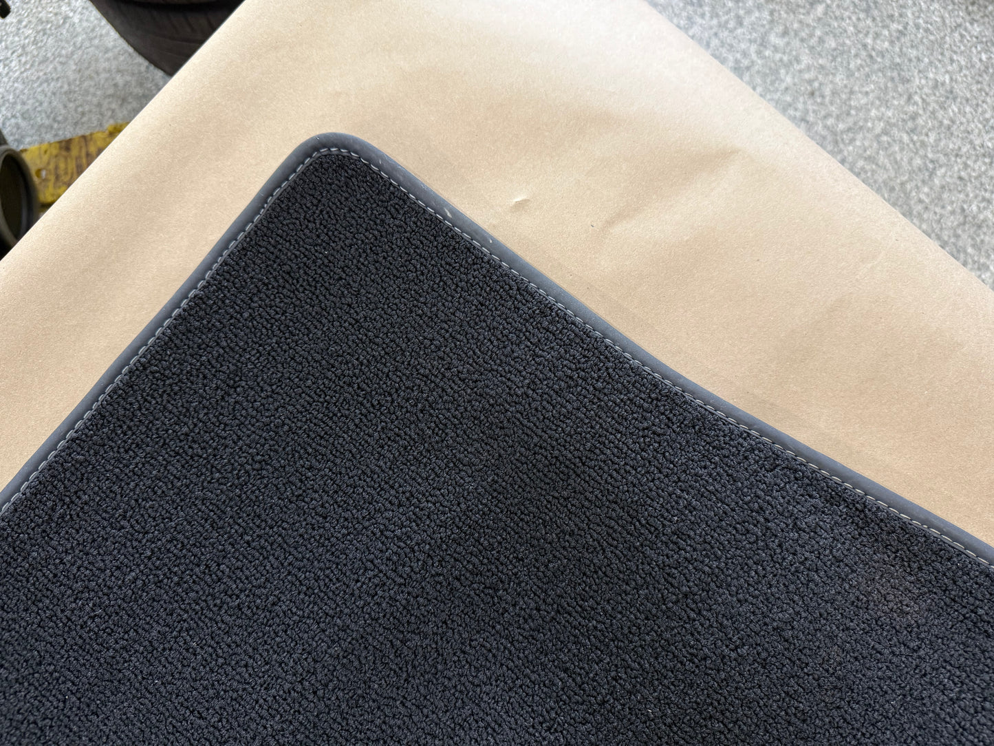 2015-2023 Ford Mustang Black Front Floor Mats Carpet "Creme Stitch"