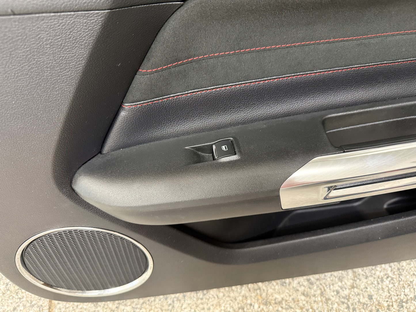 2018-2023 Ford Mustang GT RH Passenger Side Leather/Suede Door Panel Red Stitch