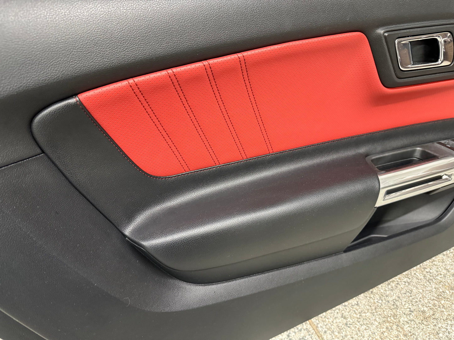 2015-2017 Ford Mustang LH RH Premium Leather Red Insert Door Panels Pair