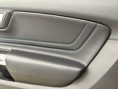2018-2023 Ford Mustang RH Passenger Leather Insert Door Panel Soft "Blue Stitch"