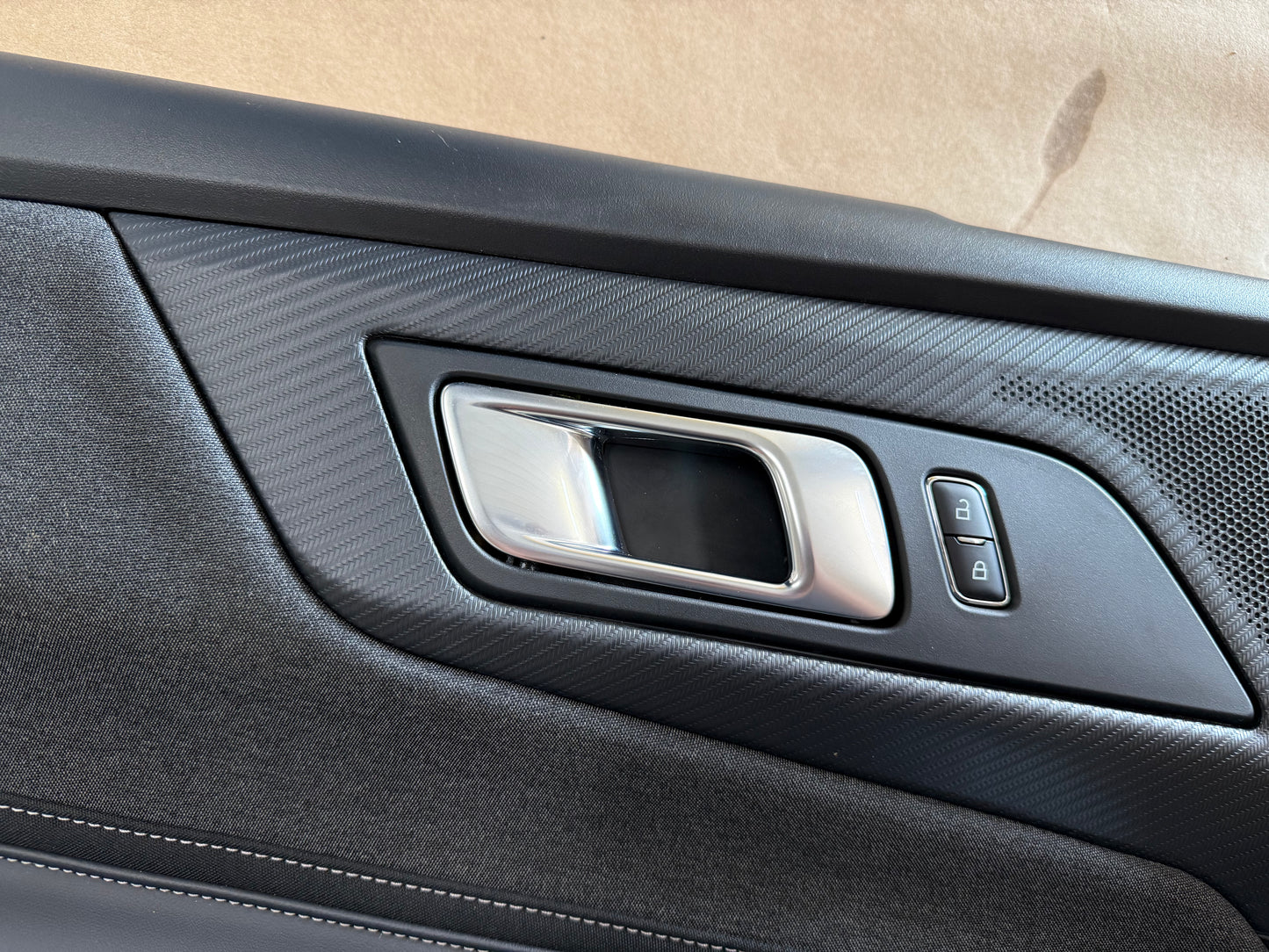 2024-2026 Ford Mustang GT LH Driver Leather/Grey Cloth Insert Door Panel