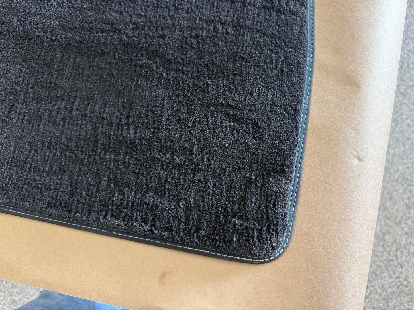 2015-2023 Ford Mustang Black Front Floor Mats Carpet "Blue Stitch"
