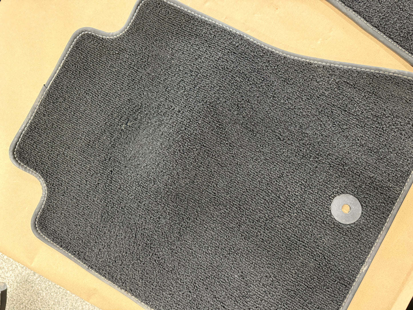 2015-2023 Ford Mustang Black Front Floor Mats Carpet "Creme Stitch"