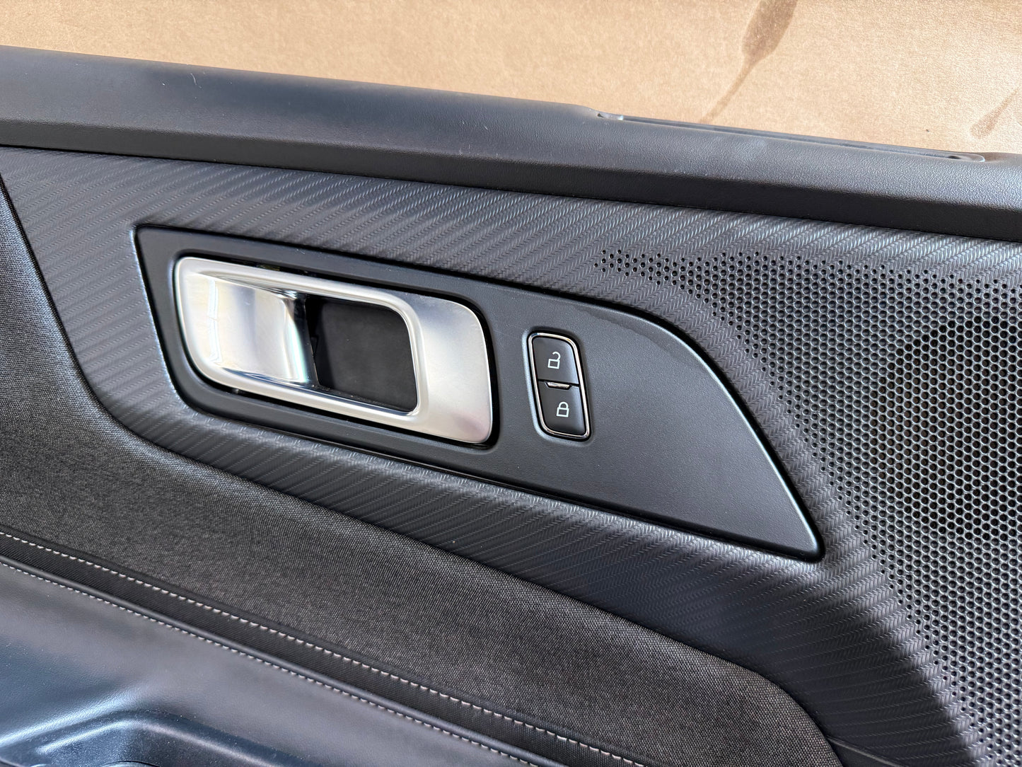 2024-2026 Ford Mustang GT LH Driver Leather/Grey Cloth Insert Door Panel