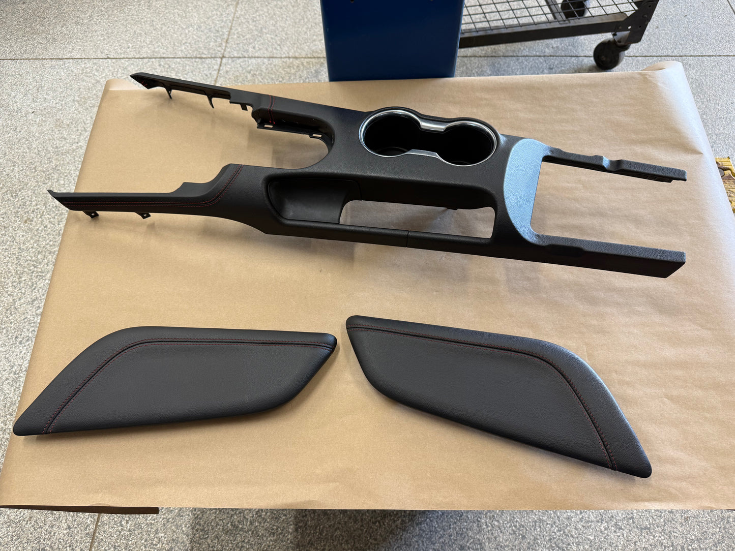 2018-2023 Mustang GT Center Console Top Interior Trim Pieces Leather Red Stitch