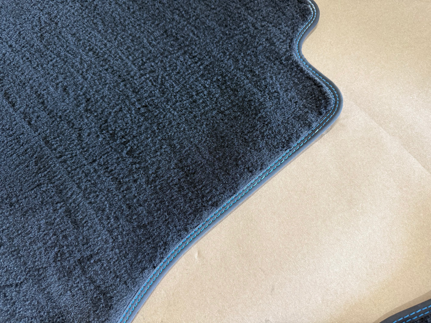2015-2023 Ford Mustang Black Front Floor Mats Carpet "Blue Stitch"