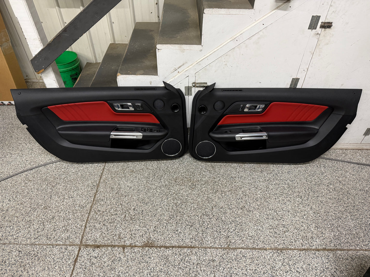 2015-2017 Ford Mustang LH RH Premium Leather Red Insert Door Panels Pair