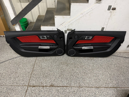 2015-2017 Ford Mustang LH RH Premium Leather Red Insert Door Panels Pair