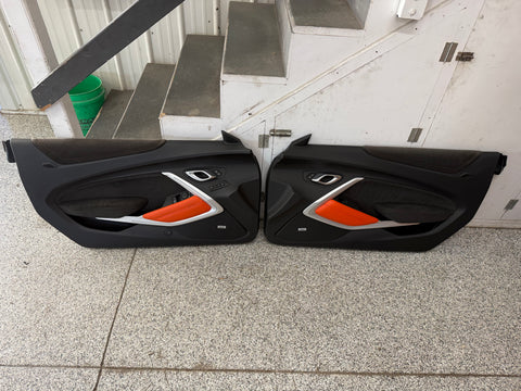 2016-2024 Chevrolet Camaro SS Coupe RH LH Pair Door Panels Black/Orange Leather
