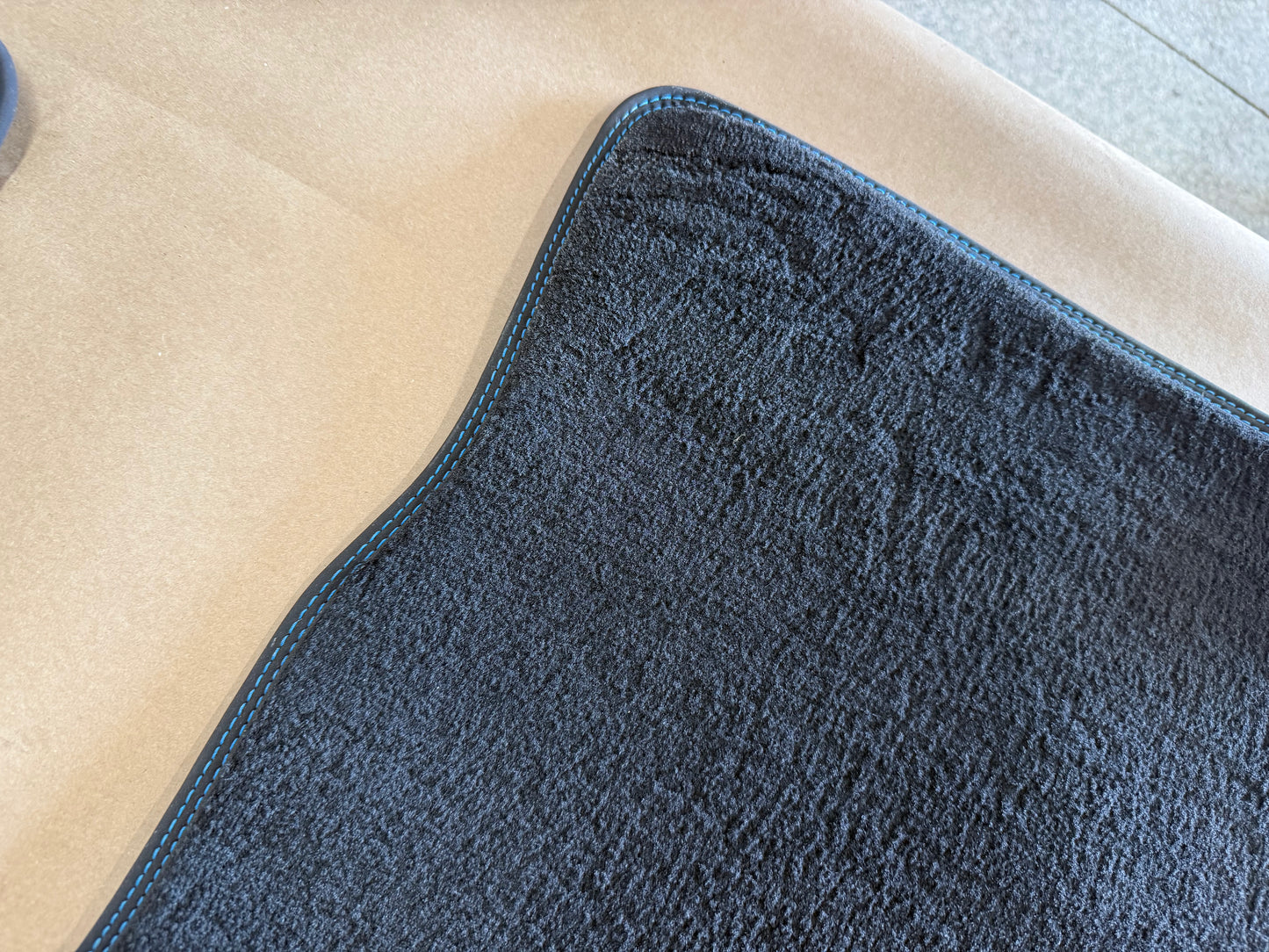 2015-2023 Ford Mustang Black Front Floor Mats Carpet "Blue Stitch"