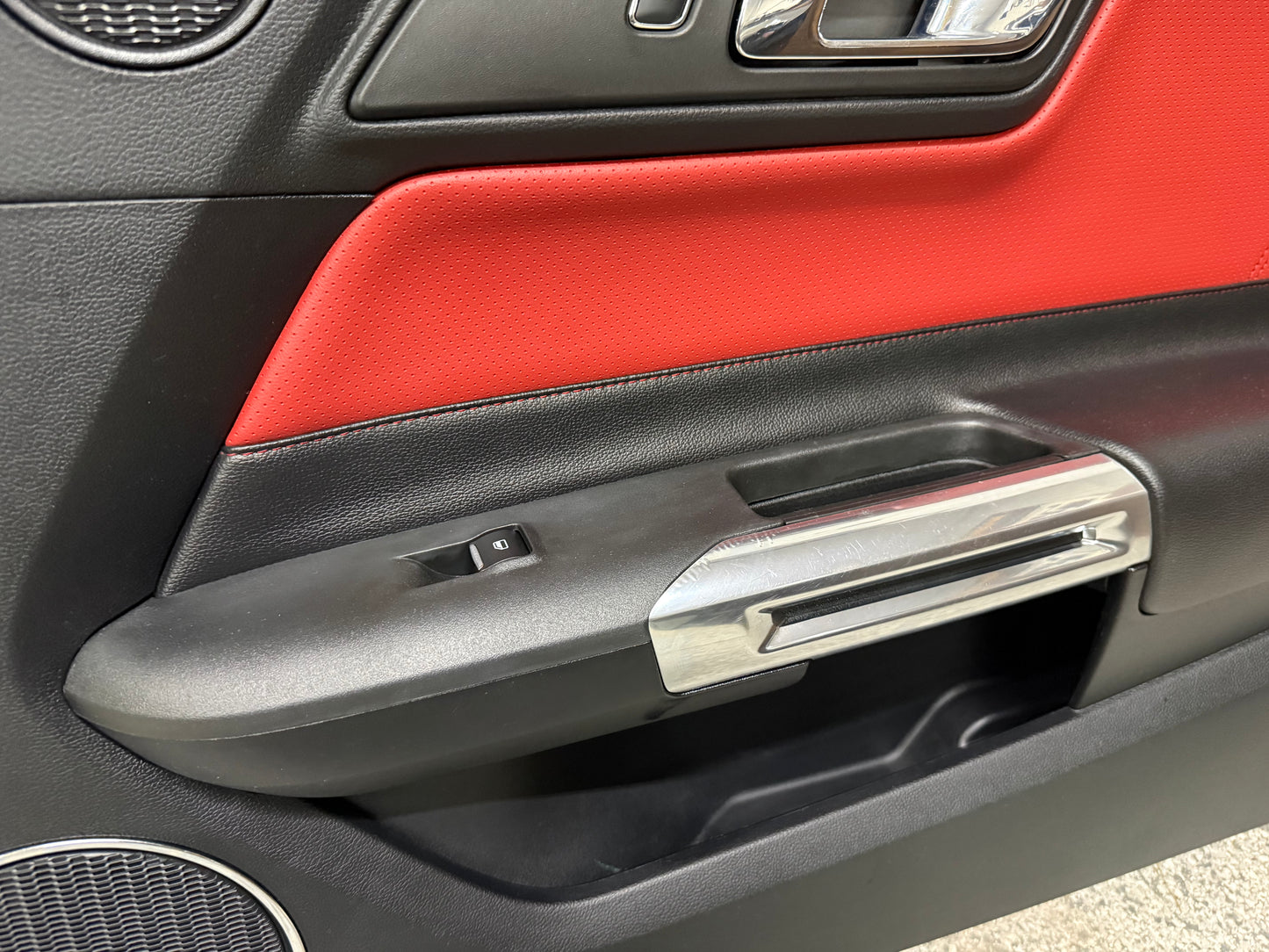 2015-2017 Ford Mustang LH RH Premium Leather Red Insert Door Panels Pair