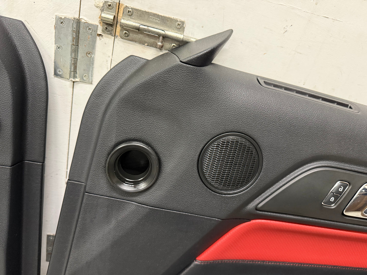 2015-2017 Ford Mustang LH RH Premium Leather Red Insert Door Panels Pair