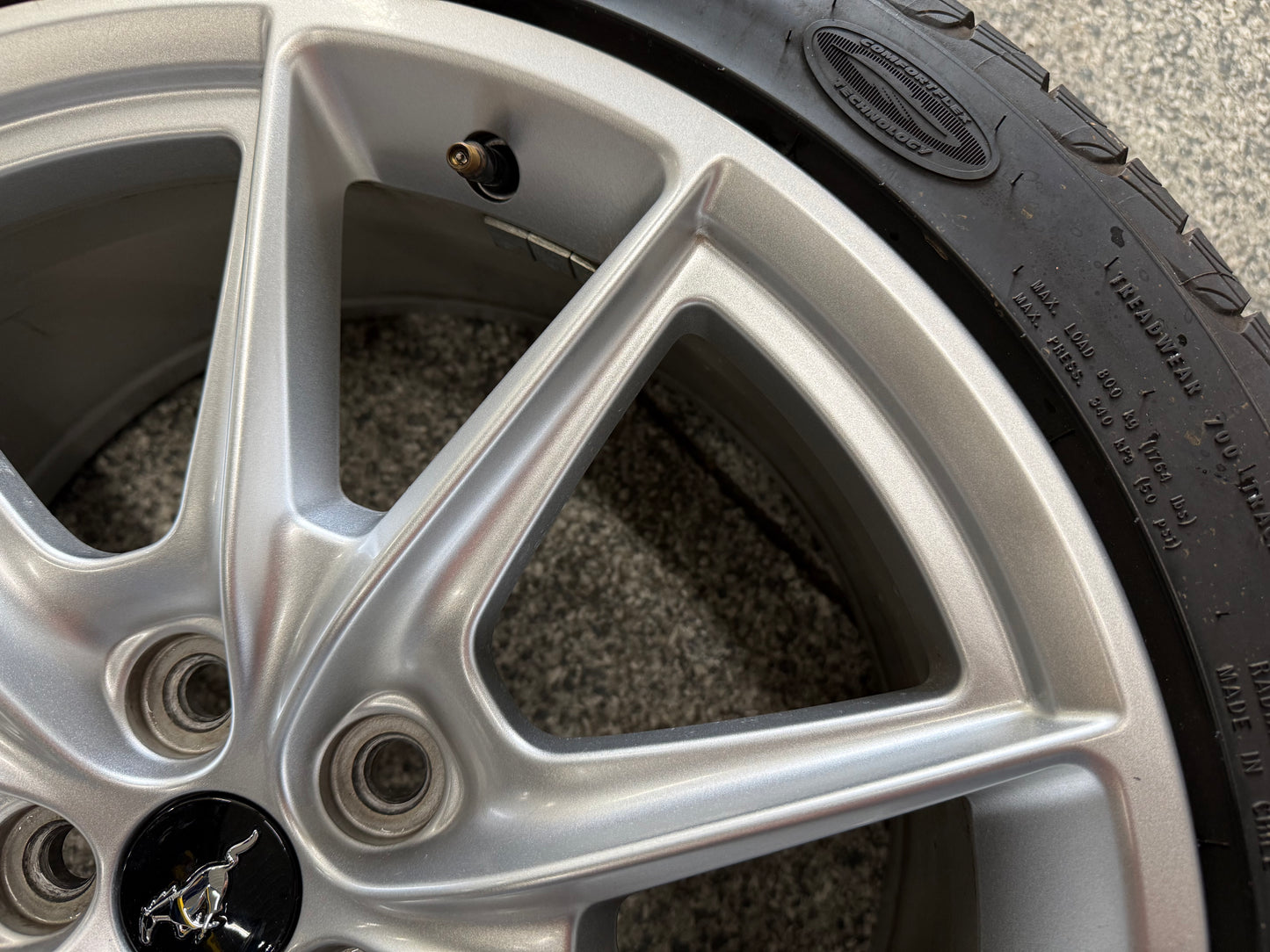 2015-2023 Ford Mustang GT Silver Wheel Rim 19"x8.5" Goodyear Assurance 255/40/19