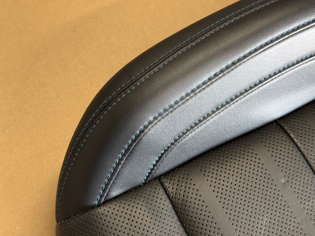 2018-2023 Ford Mustang RH Passenger Side Front Lower Leather Seat Cover "Blue Stitch"