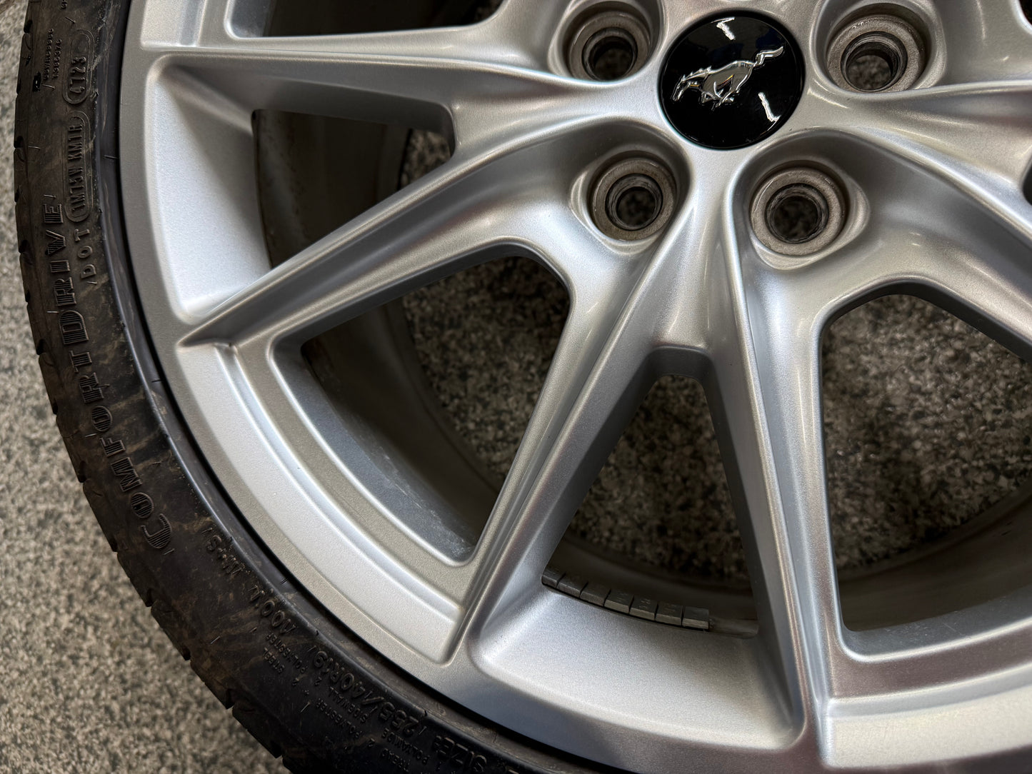 2015-2023 Ford Mustang GT Silver Wheel Rim 19"x8.5" Goodyear Assurance 255/40/19