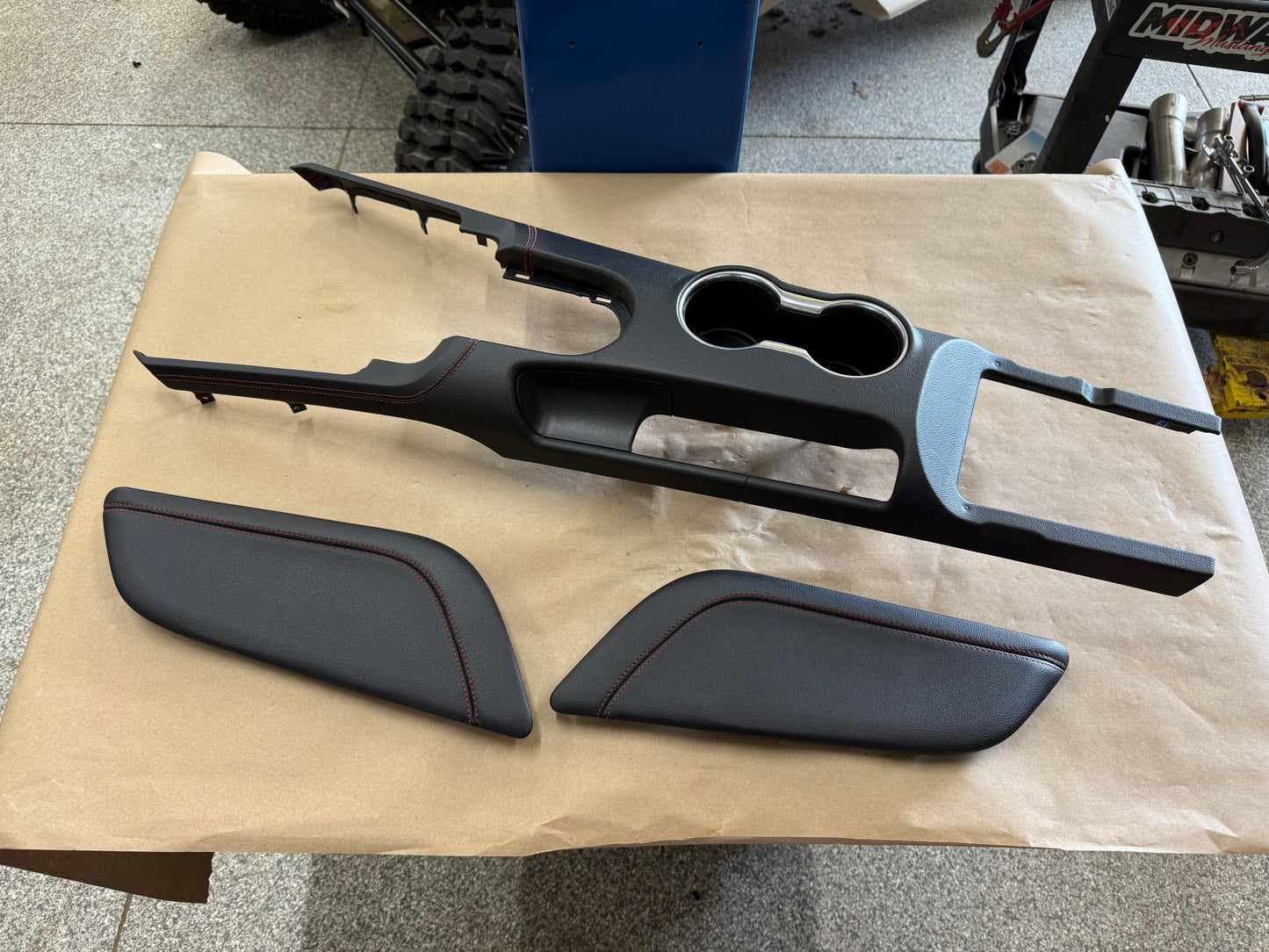 2018-2023 Mustang GT Center Console Top Interior Trim Pieces Leather Red Stitch