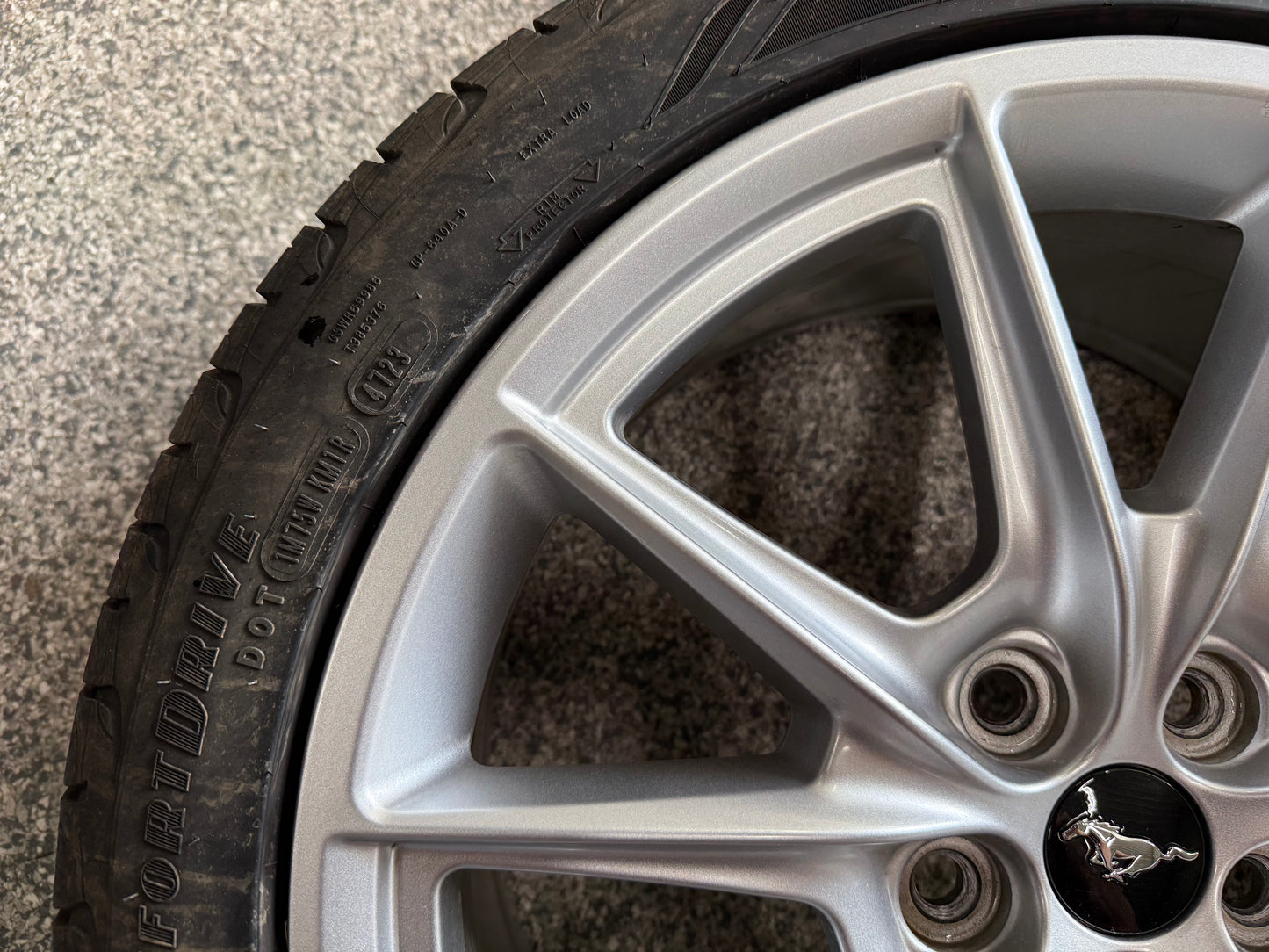 2015-2023 Ford Mustang GT Silver Wheel Rim 19"x8.5" Goodyear Assurance 255/40/19