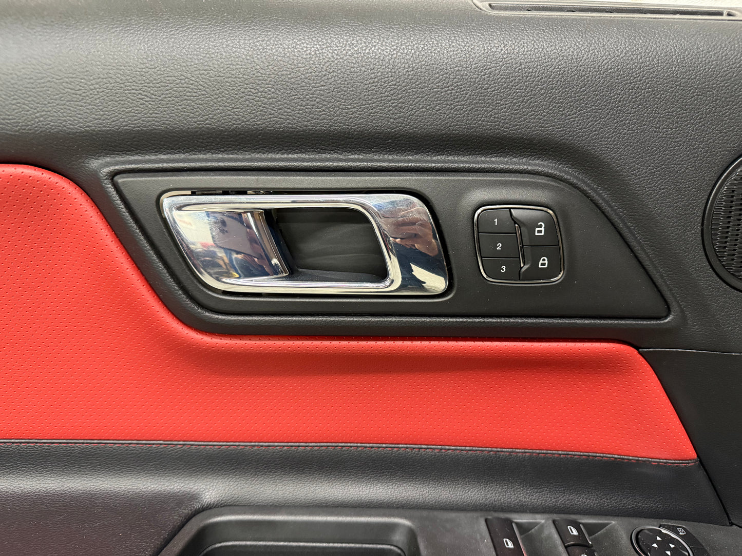 2015-2017 Ford Mustang LH RH Premium Leather Red Insert Door Panels Pair