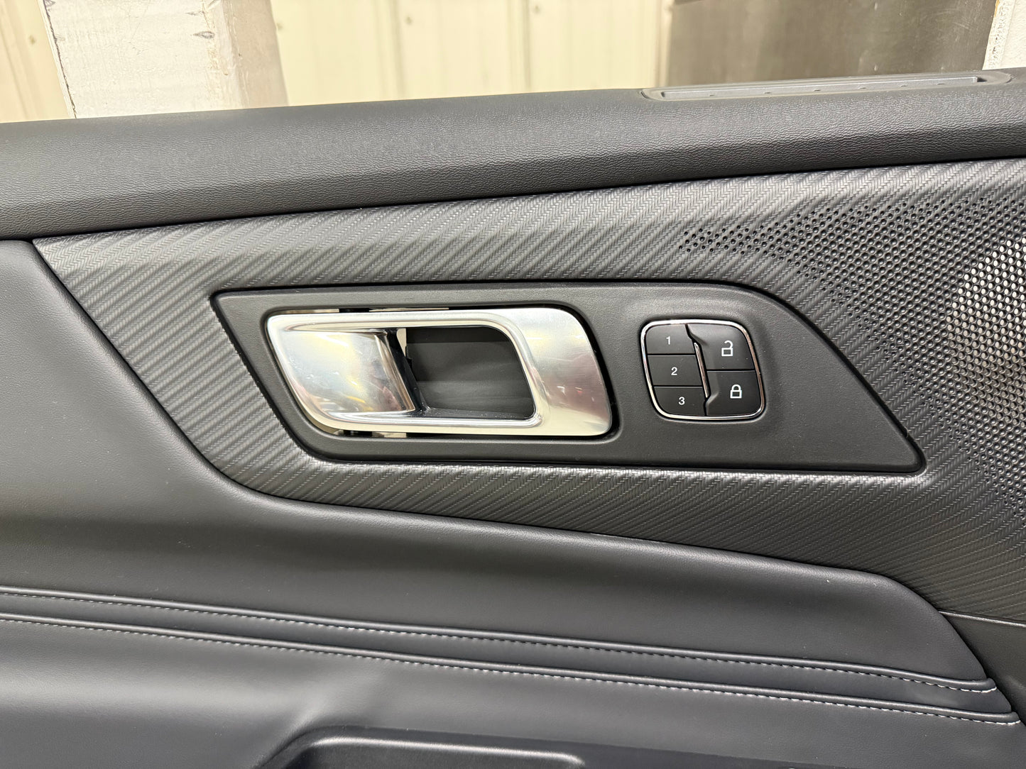 2024-2026 Ford Mustang GT LH Driver Leather Insert Door Panel Grey Stitching