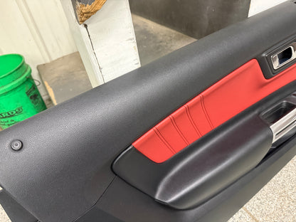 2015-2017 Ford Mustang LH RH Premium Leather Red Insert Door Panels Pair