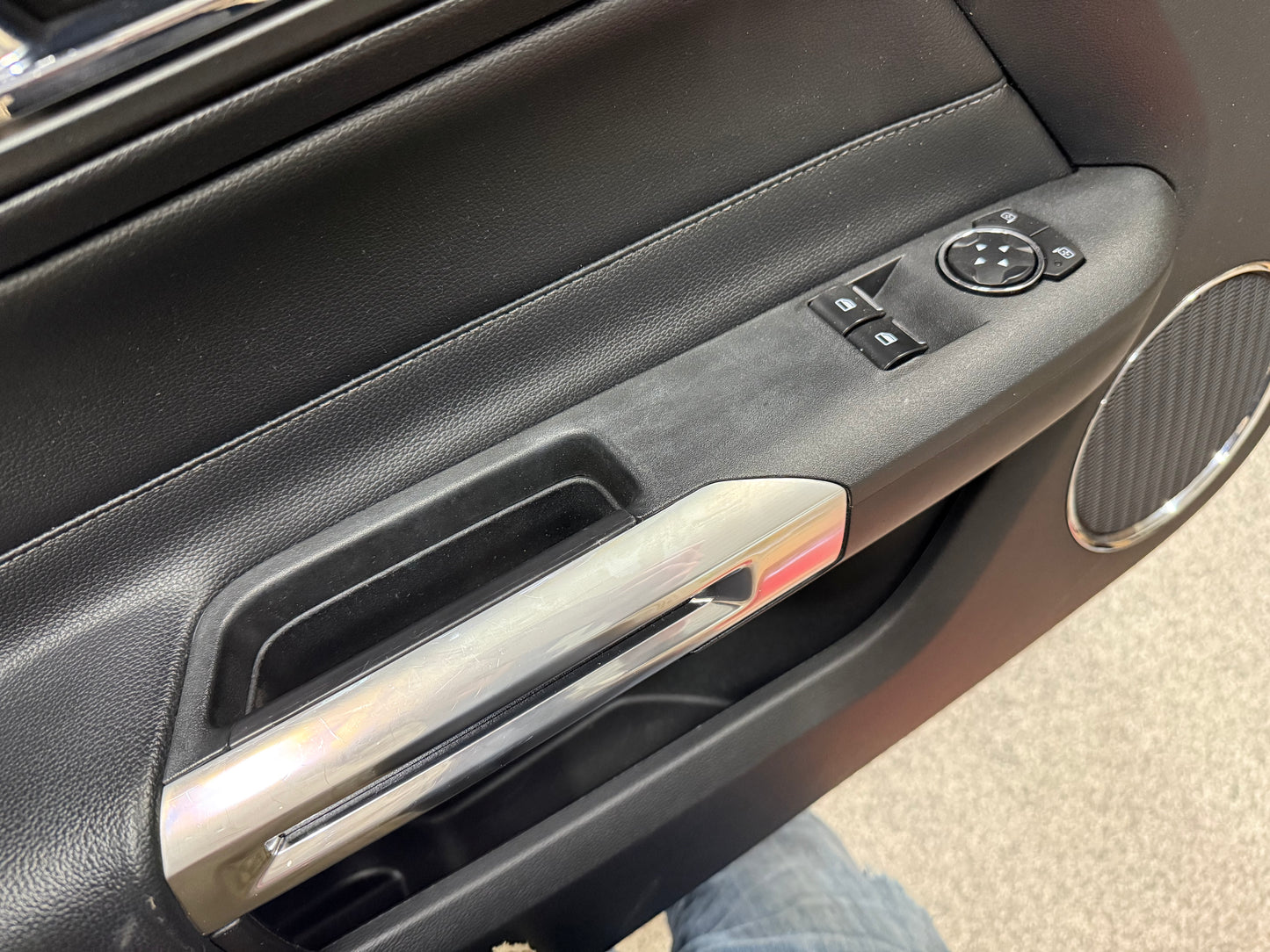 2015-2017 Ford Mustang GT LH Driver Leather Insert Door Panel Grey Stitching