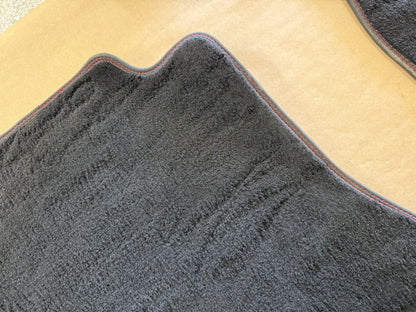 2015-2023 Ford Mustang Black Front Floor Mats Carpet "Red Stitch"
