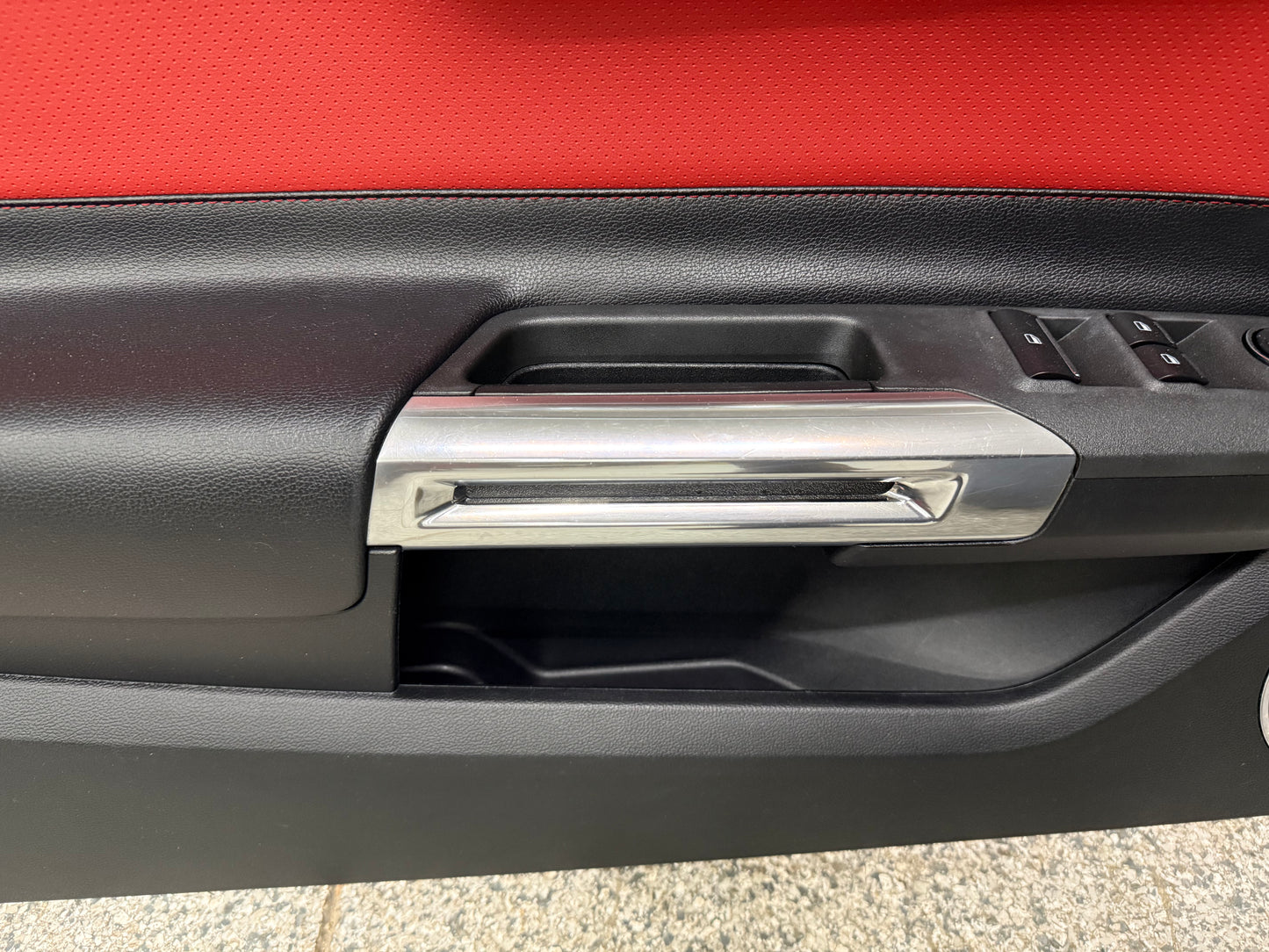 2015-2017 Ford Mustang LH RH Premium Leather Red Insert Door Panels Pair