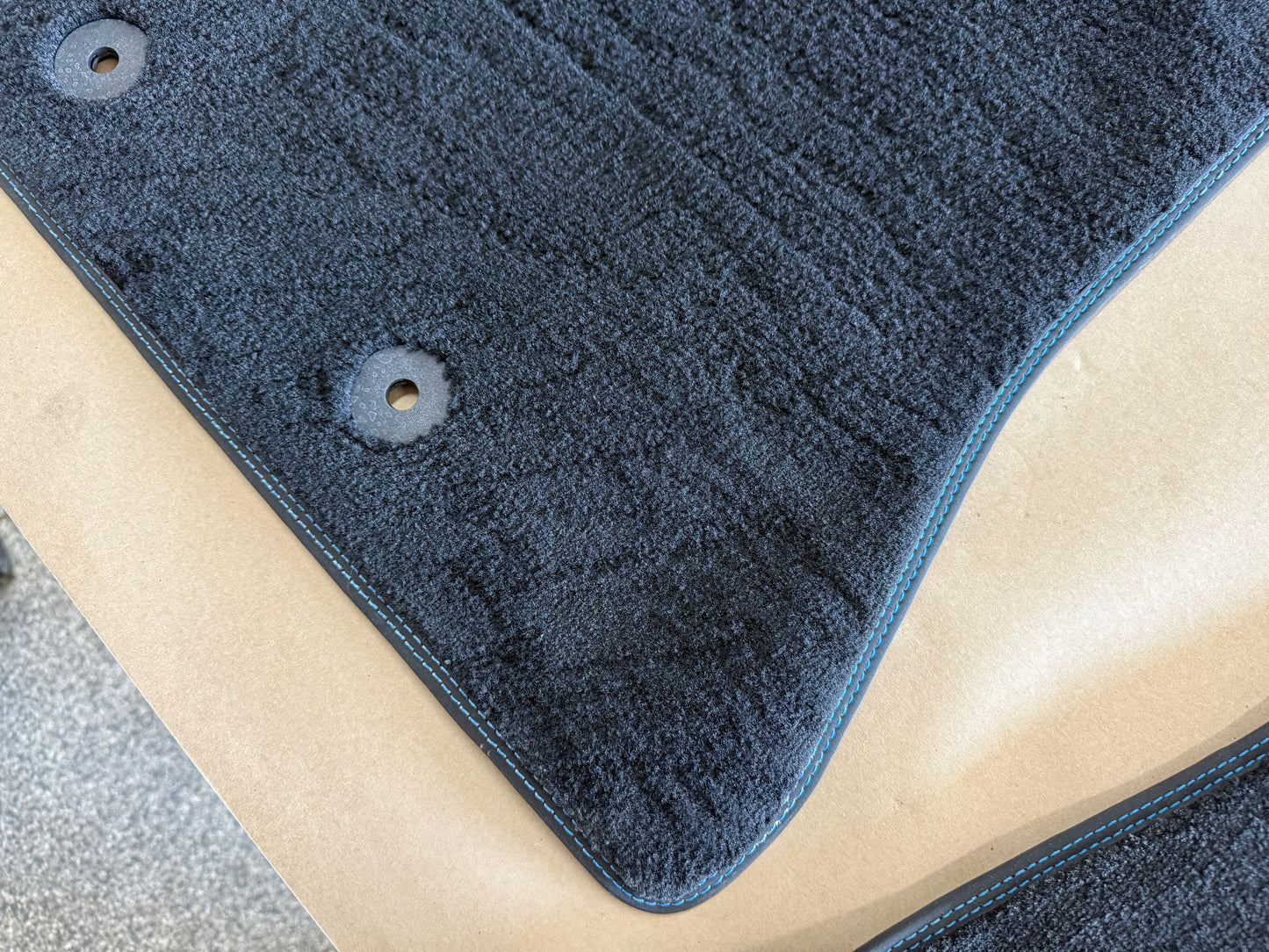 2015-2023 Ford Mustang Black Front Floor Mats Carpet "Blue Stitch"