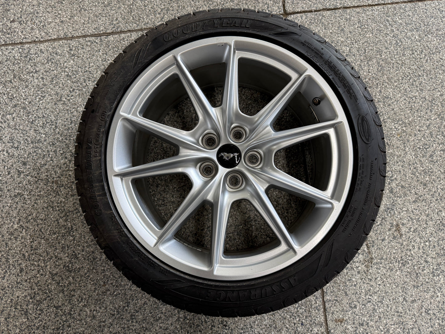 2015-2023 Ford Mustang GT Silver Wheel Rim 19"x8.5" Goodyear Assurance 255/40/19