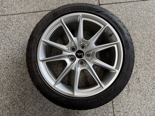 2015-2023 Ford Mustang GT Silver Wheel Rim 19"x8.5" Goodyear Assurance 255/40/19