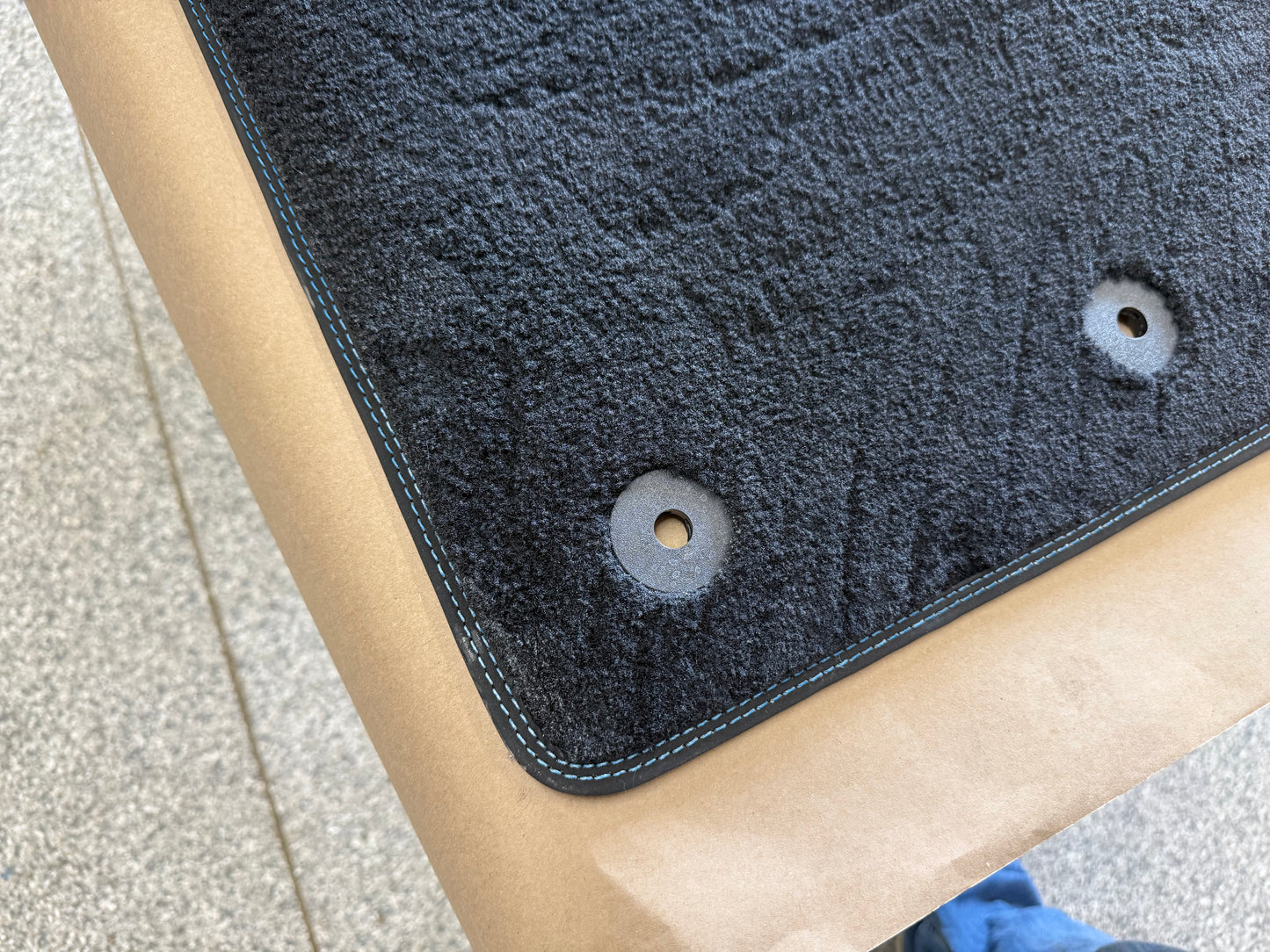 2015-2023 Ford Mustang Black Front Floor Mats Carpet "Blue Stitch"