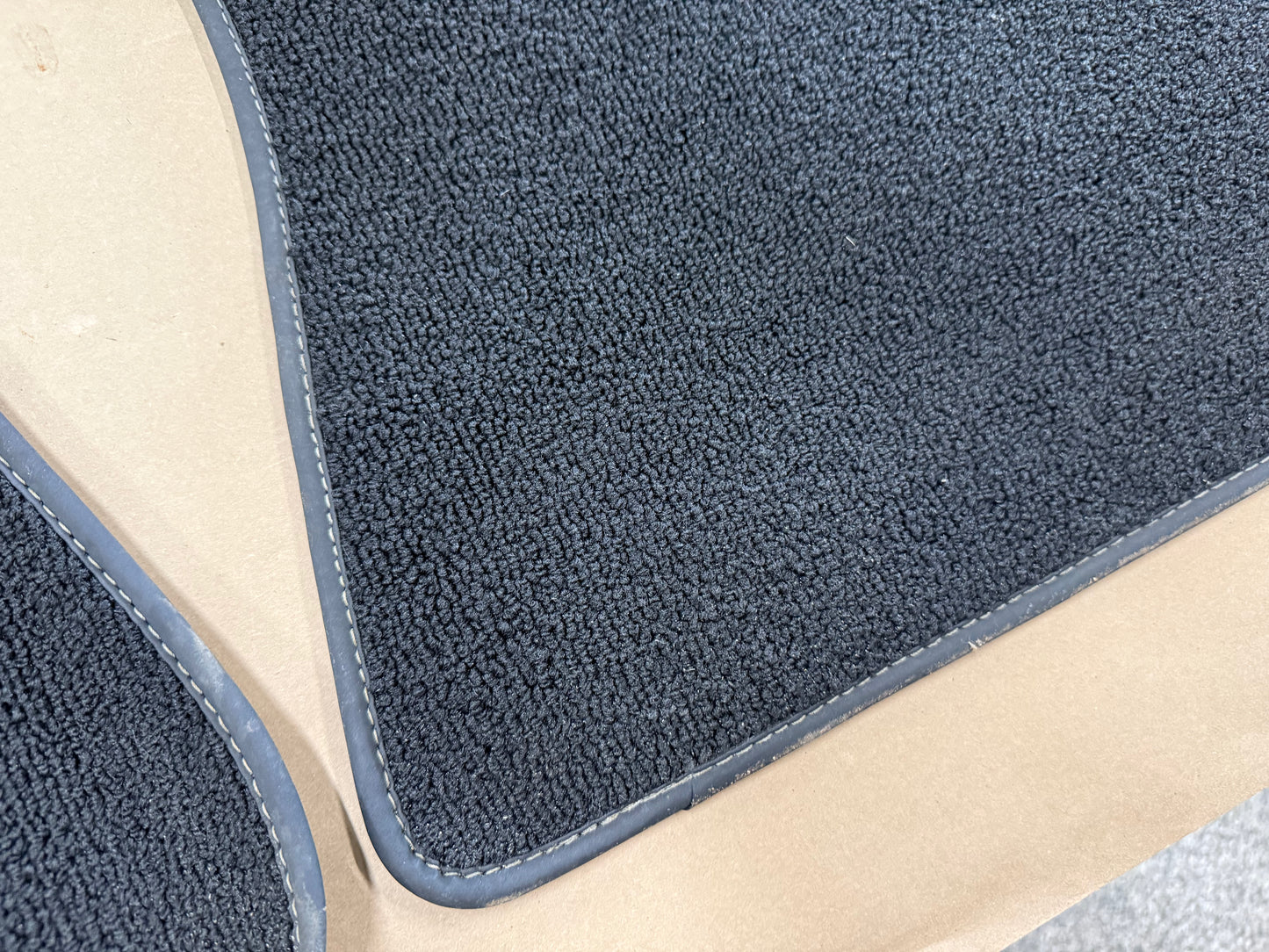2015-2023 Ford Mustang Black Front Floor Mats Carpet "Creme Stitch"