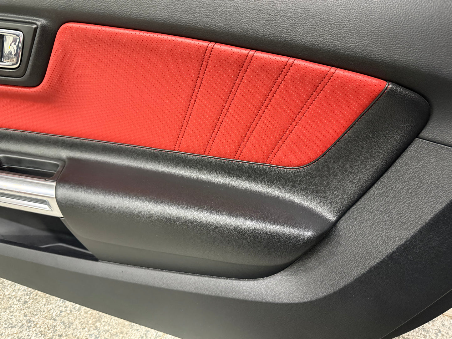 2015-2017 Ford Mustang LH RH Premium Leather Red Insert Door Panels Pair