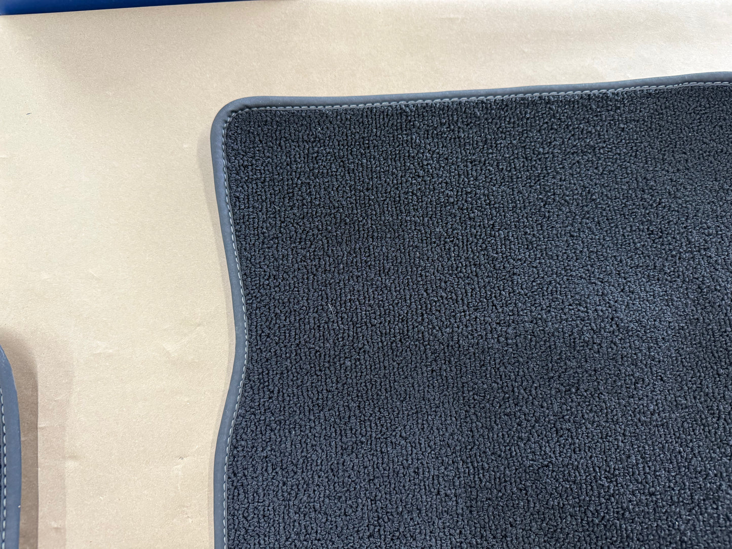 2015-2023 Ford Mustang Black Front Floor Mats Carpet "Creme Stitch"