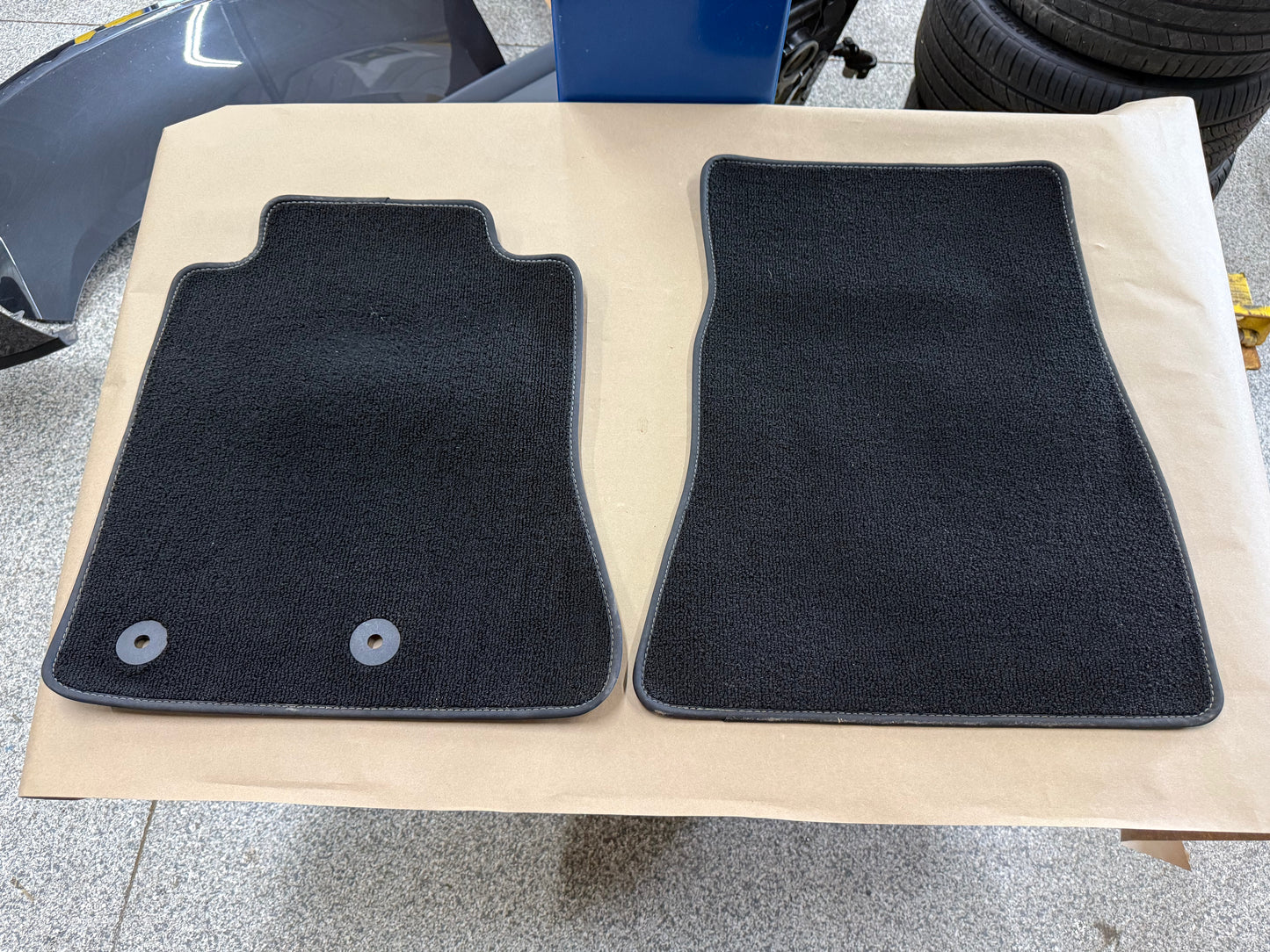 2015-2023 Ford Mustang Black Front Floor Mats Carpet "Creme Stitch"