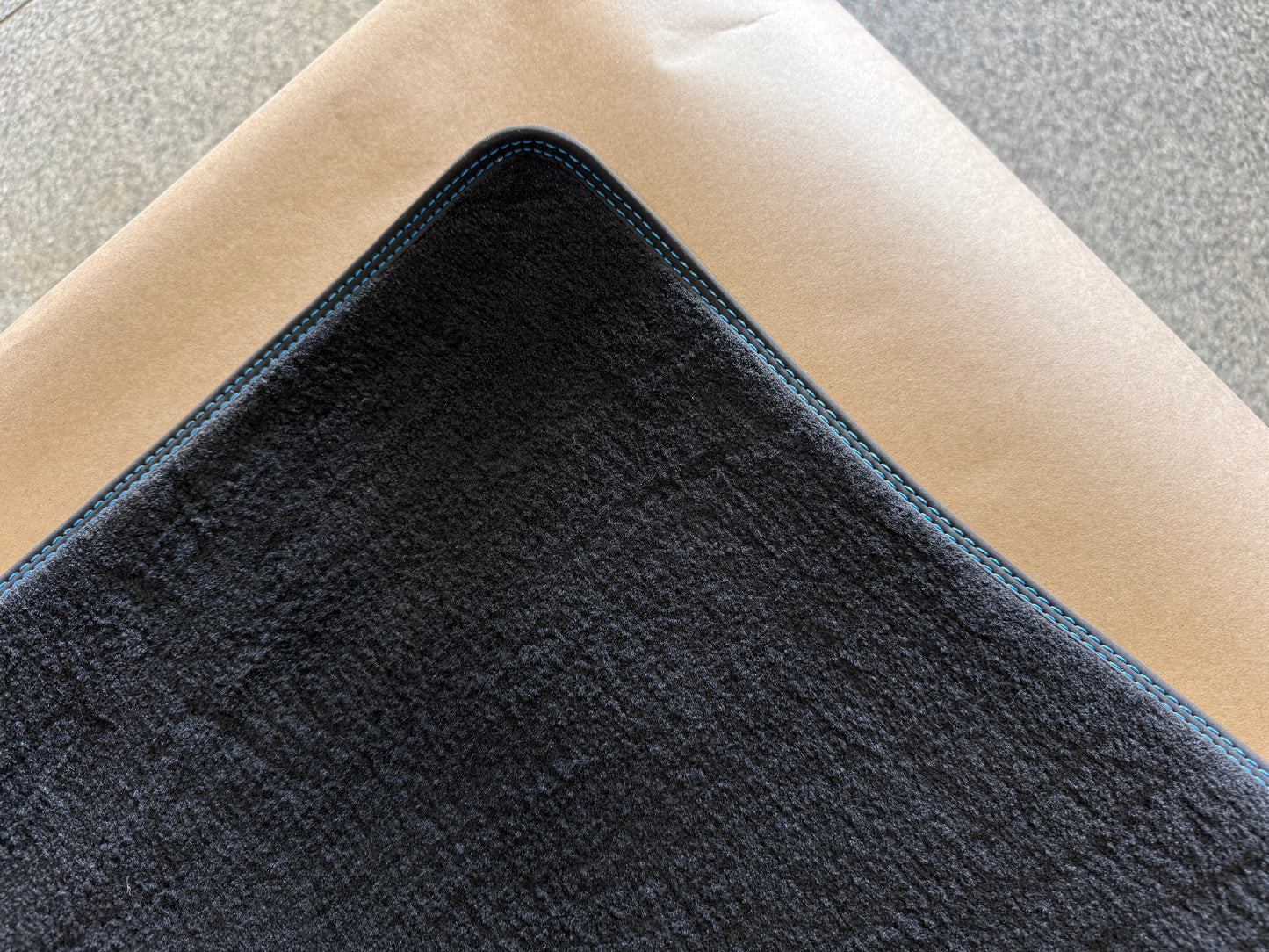 2015-2023 Ford Mustang Black Front Floor Mats Carpet "Blue Stitch"