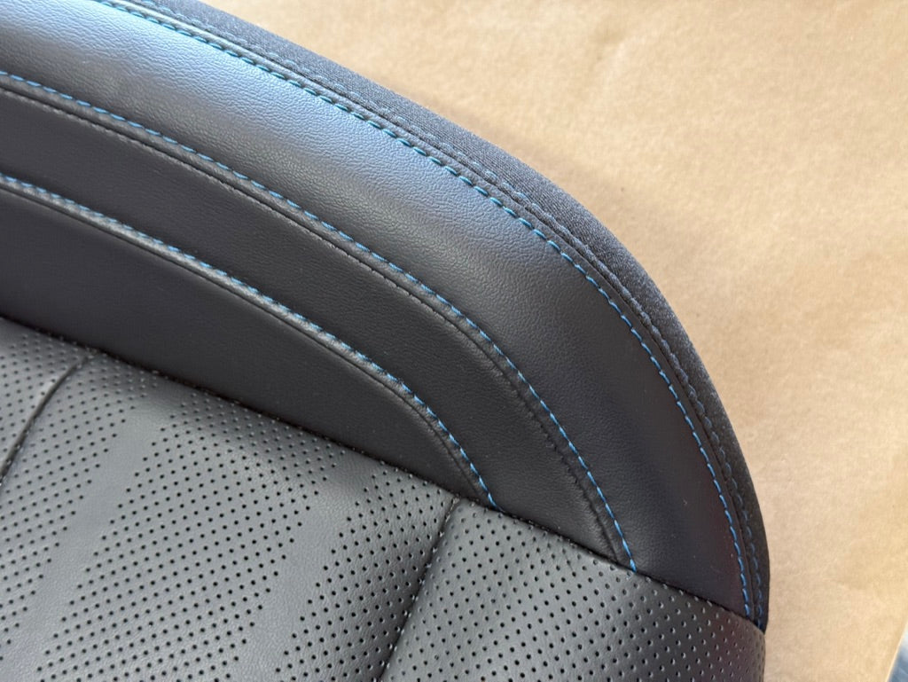 2018-2023 Ford Mustang RH Passenger Side Front Lower Leather Seat Cover "Blue Stitch"