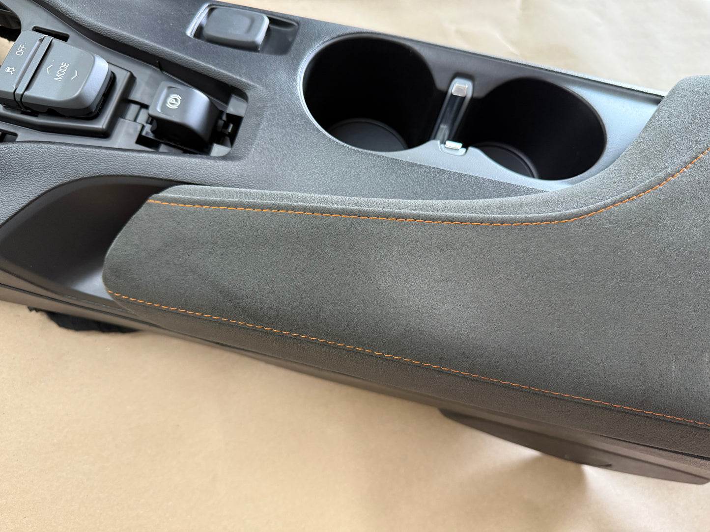 2016-2024 Chevrolet Camaro SS Center Console Suede Armrest "Orange Stitch"