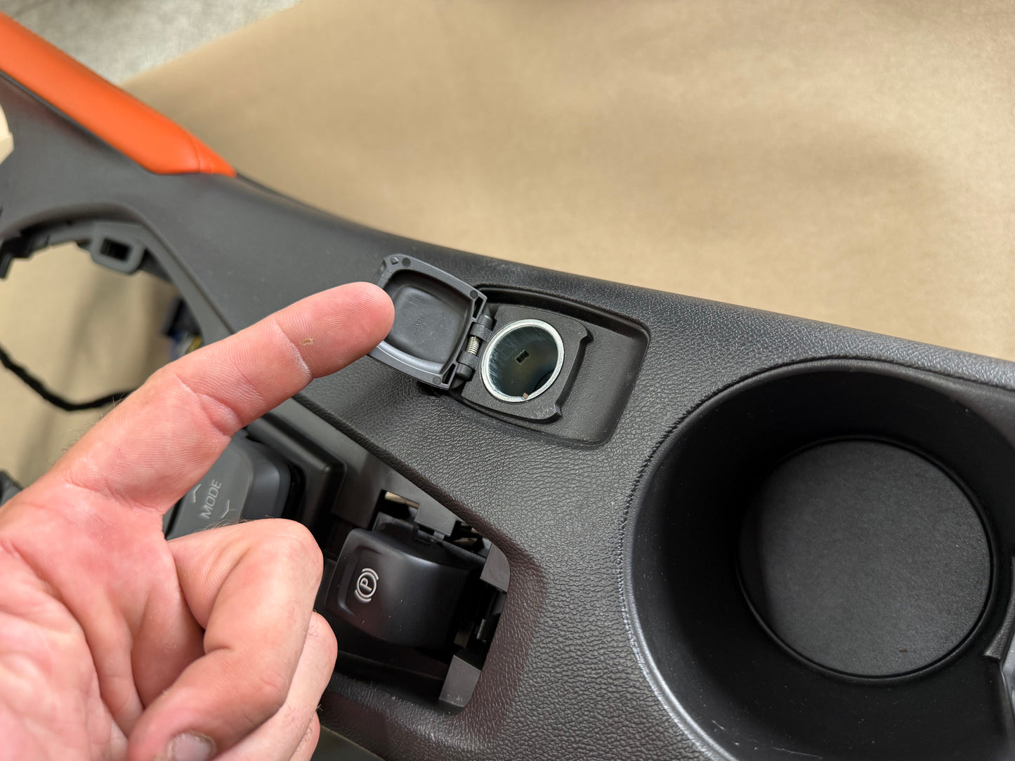 2016-2024 Chevrolet Camaro SS Center Console Suede Armrest "Orange Stitch"