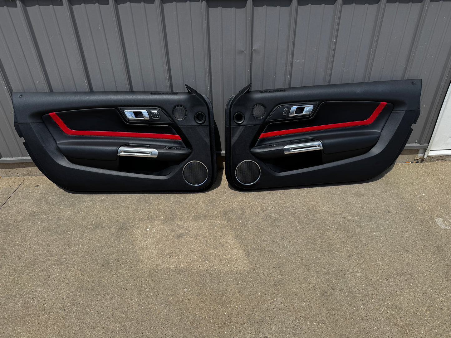 2018-2023 Ford Mustang LH RH Premium Leather Red Insert Door Panels Pair - OEM