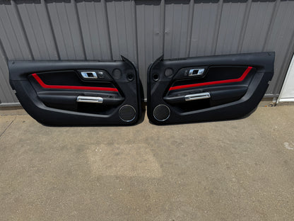 2018-2023 Ford Mustang LH RH Premium Leather Red Insert Door Panels Pair - OEM