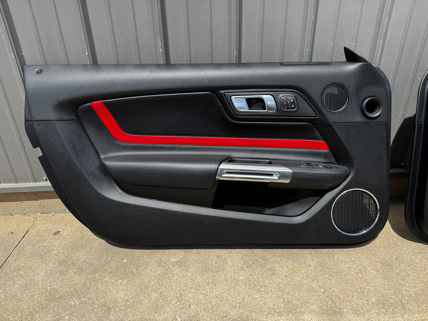 2018-2023 Ford Mustang LH RH Premium Leather Red Insert Door Panels Pair - OEM